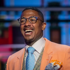 Talk show host Nick Cannon poses for a portrait on the set of "Nick Cannon" at Metropolitan Studios in New York on Sept. 16, 2021. His nationally syndicated daytime talk show premieres Sept. 27 on Fox Television Stations. (Photo by Andy Kropa/Invision/AP)