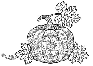 Coloring book for adults. Pumpkin in mandala style with detailed patterns for Halloween and Thanksgiving day
