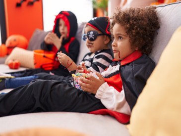 kids with Halloween candy