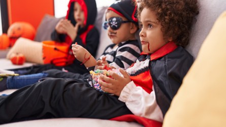 kids with Halloween candy