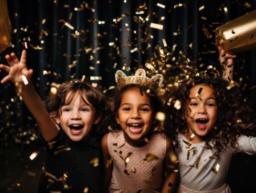 Kids celebrating New Years Eve with confetti