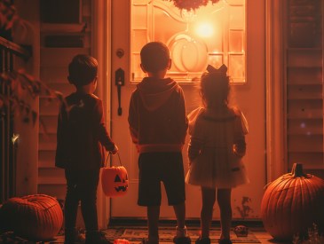 Kids at door trick or treating