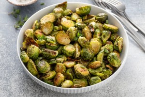 Crispy roasted brussel sprouts with balsamic vinegar, traditional side dish