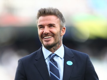 David Beckham is interviewed during Soccer Aid for Unicef 2022 at London Stadium on June 12, 2022 in London, England.