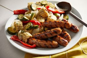 BALTIMORE, MD - JUNE 3: Mixed Grill with Sausages and Vegetables and Corn photographed for Voraciously at Tom McCorkle Images in Baltimore, Maryland on June 3, 2020. (Tom McCorkle for The Washington Post via Getty Images; food styling by Lisa Cherkasky for The Washington Post via Getty Images)