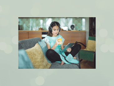 teen girl listening to podcast